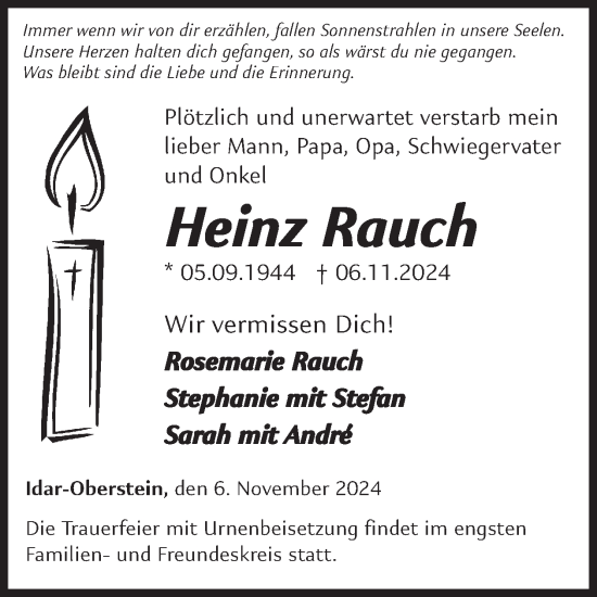 Traueranzeige von Heinz Rauch von WochenSpiegel