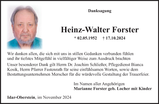 Traueranzeige von Heinz-Walter Forster von WochenSpiegel