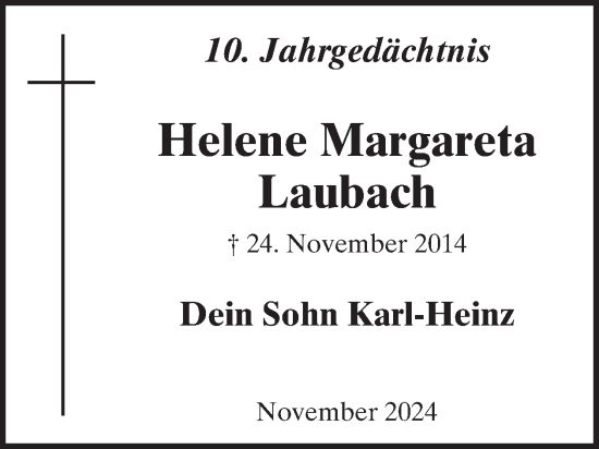 Traueranzeige von Helene Margareta Laubach von WochenSpiegel