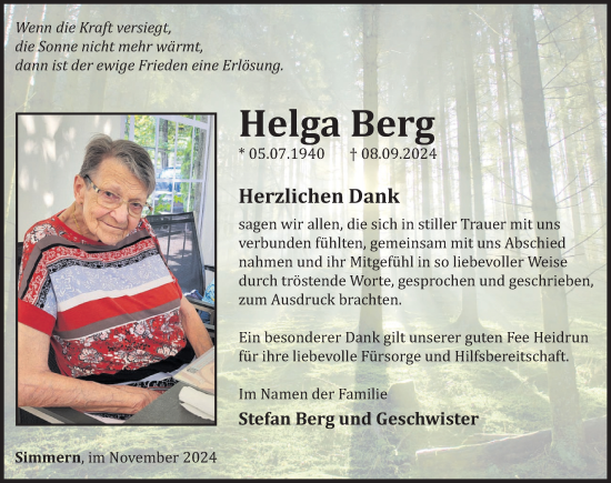 Traueranzeige von Helga Berg von WochenSpiegel