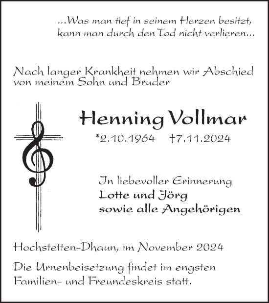 Traueranzeige von Henning Vollmar von WochenSpiegel