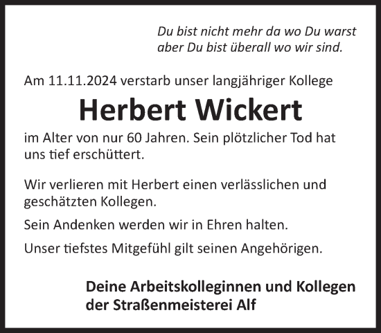 Traueranzeige von Herbert Wickert von WochenSpiegel