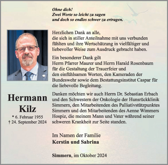 Traueranzeige von Hermann Kilz von WochenSpiegel