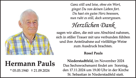 Traueranzeige von Hermann Pauls von WochenSpiegel