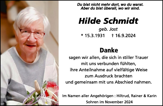 Traueranzeige von Hilde Schmidt von WochenSpiegel