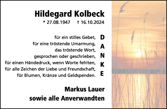 Traueranzeige von Hildegard Kolbeck von WochenSpiegel