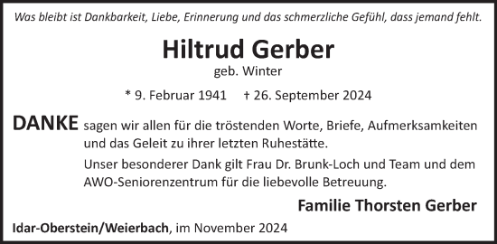 Traueranzeige von Hiltrud Gerber von WochenSpiegel