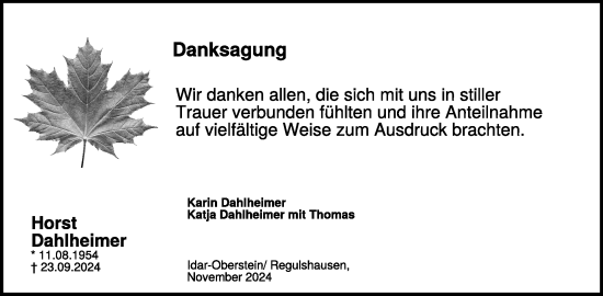 Traueranzeige von Horst Dahlheimer von WochenSpiegel