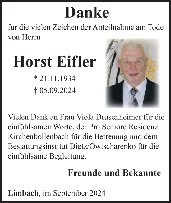 Traueranzeige von Horst Eifler von WochenSpiegel