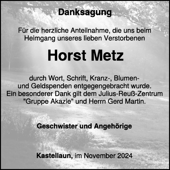 Traueranzeige von Horst Metz von WochenSpiegel