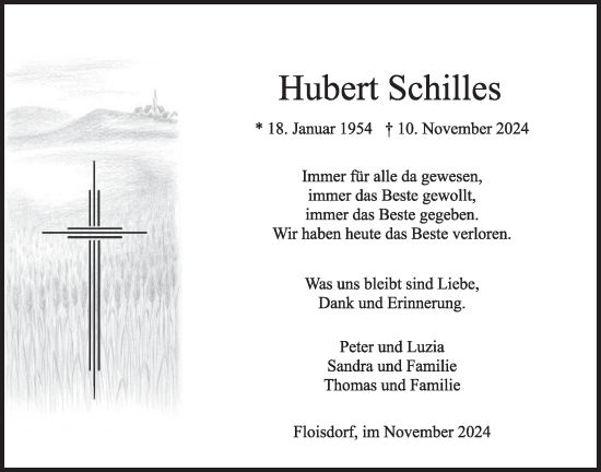 Traueranzeige von Hubert Schilles von WochenSpiegel