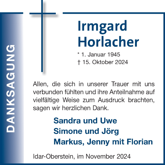 Traueranzeige von Irmgard Horlacher von WochenSpiegel