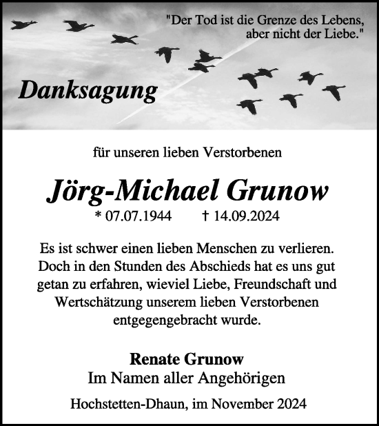 Traueranzeige von Jörg-Michael Grunow von WochenSpiegel