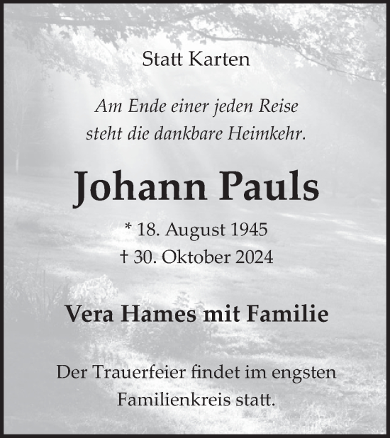 Traueranzeige von Johann Pauls von WochenSpiegel