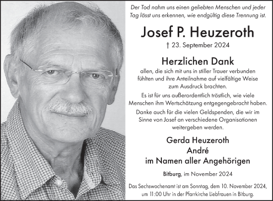 Traueranzeige von Josef Heuzeroth von WochenSpiegel