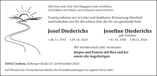 Traueranzeige von Josef und Josefine Diederichs von WochenSpiegel