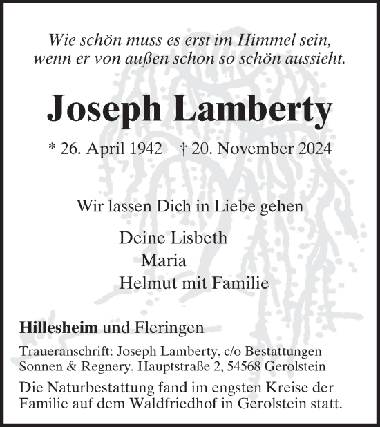 Traueranzeige von Joseph Lamberty von WochenSpiegel