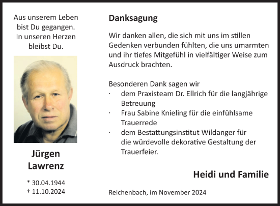 Traueranzeige von Jürgen Lawrenz von WochenSpiegel