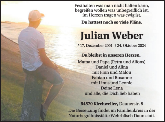 Traueranzeige von Julian Weber von WochenSpiegel