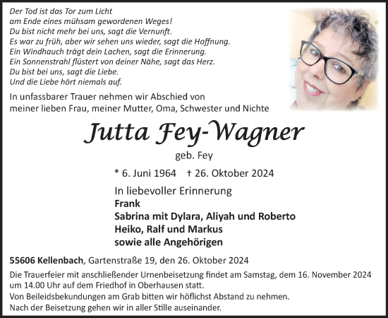 Traueranzeige von Jutta Fey-Wagner von WochenSpiegel