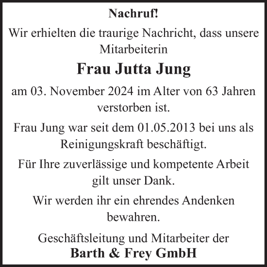 Traueranzeige von Jutta Jung von WochenSpiegel