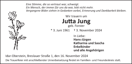 Traueranzeige von Jutta Jung von WochenSpiegel