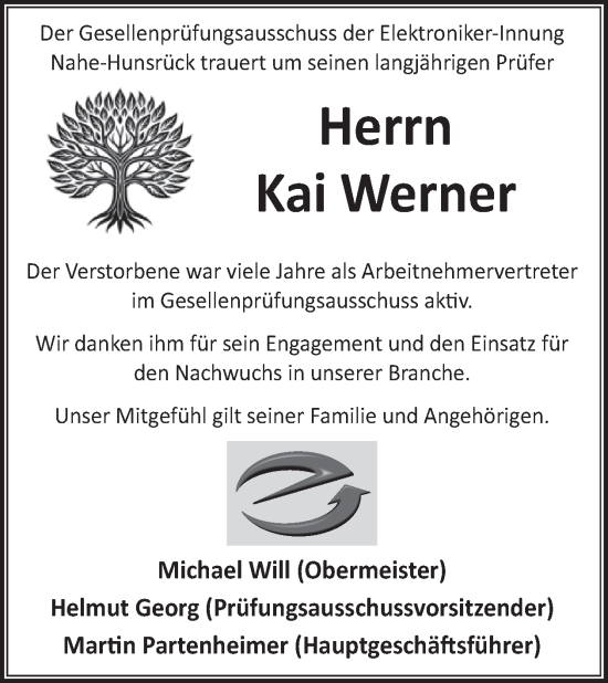 Traueranzeige von Kai Werner von WochenSpiegel