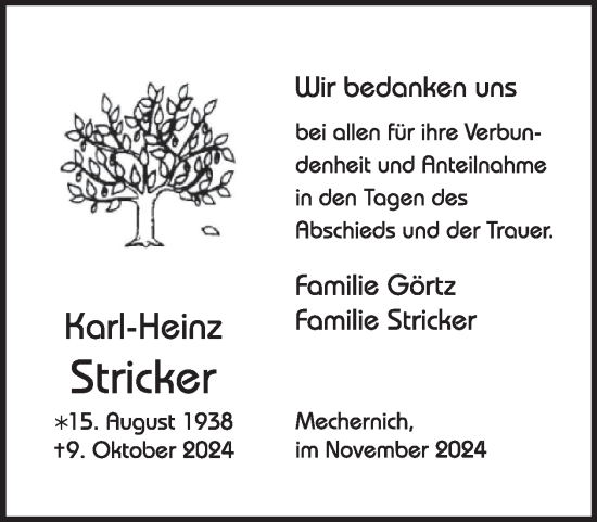 Traueranzeige von Karl-Heinz Stricker von WochenSpiegel