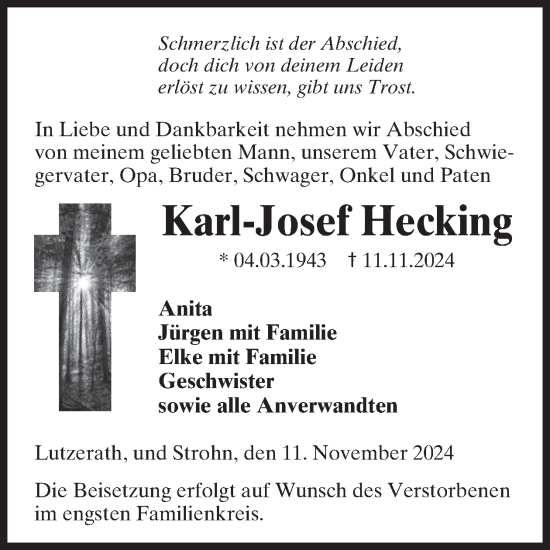 Traueranzeige von Karl-Josef Hecking von WochenSpiegel