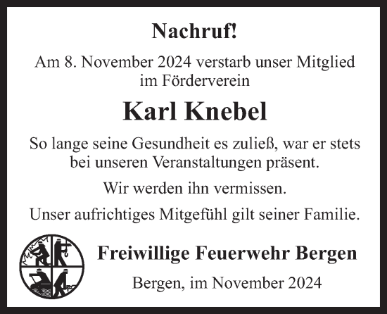 Traueranzeige von Karl Knebel von WochenSpiegel