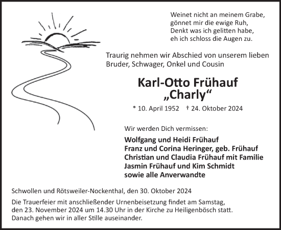 Traueranzeige von Karl-Otto Frühauf von WochenSpiegel