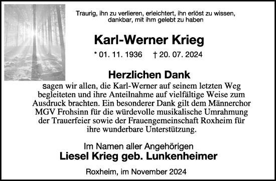 Traueranzeige von Karl-Werner Krieg von WochenSpiegel