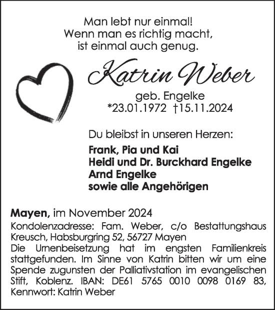 Traueranzeige von Katrin Weber von WochenSpiegel