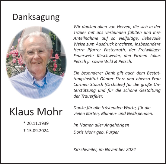 Traueranzeige von Klaus Mohr von WochenSpiegel