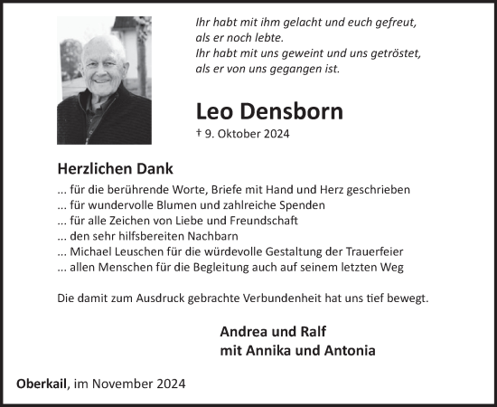 Traueranzeige von Leo Densborn von WochenSpiegel