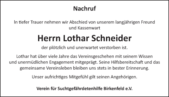 Traueranzeige von Lothar Schneider von WochenSpiegel