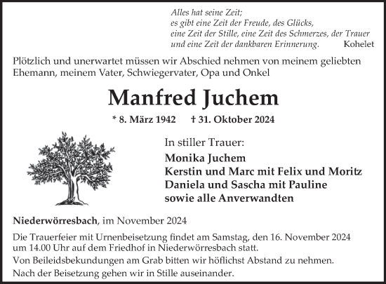 Traueranzeige von Manfred Juchem von WochenSpiegel