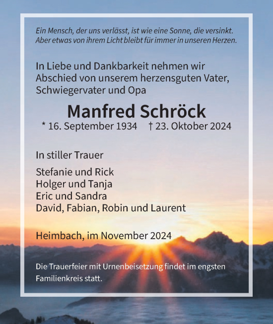 Traueranzeige von Manfred Schröck von WochenSpiegel