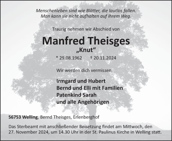 Traueranzeige von Manfred Theisges von WochenSpiegel