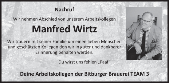 Traueranzeige von Manfred Wirtz von WochenSpiegel