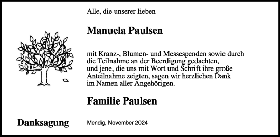 Traueranzeige von Manuela Paulsen von WochenSpiegel