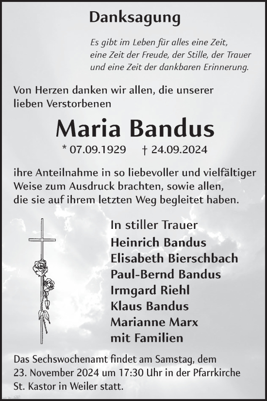 Traueranzeige von Maria Bandus von WochenSpiegel