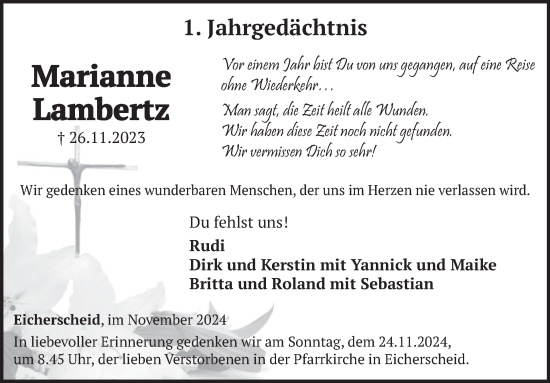 Traueranzeige von Marianne Lambertz von WochenSpiegel