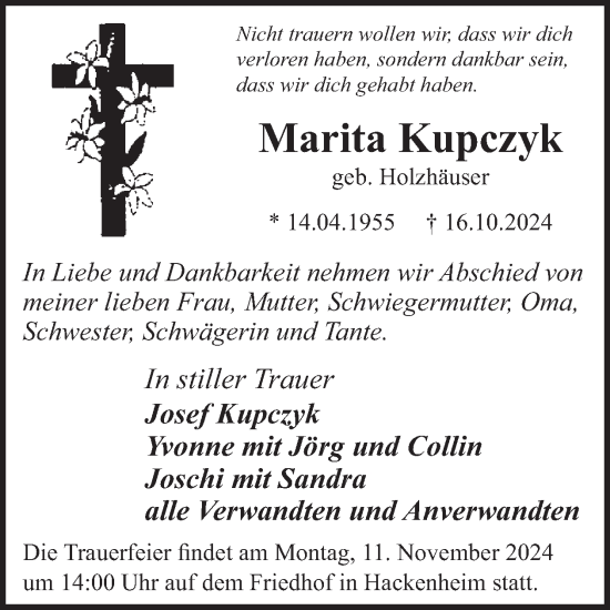 Traueranzeige von Marita Kupczyk von WochenSpiegel