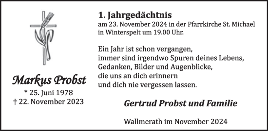 Traueranzeige von Markus Probst von WochenSpiegel