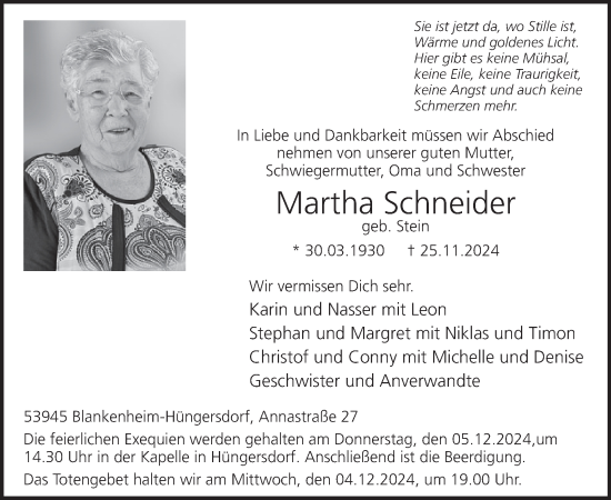 Traueranzeige von Martha Schneider von WochenSpiegel