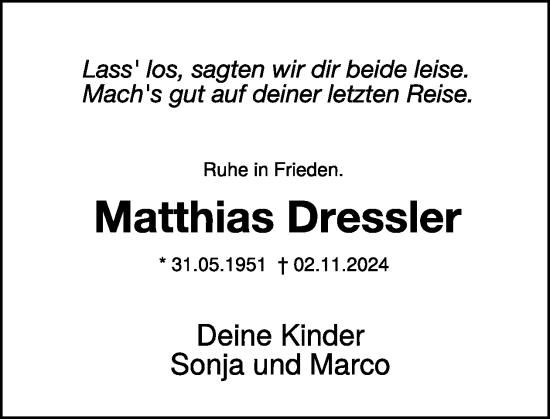 Traueranzeige von Matthias Dressler von WochenSpiegel