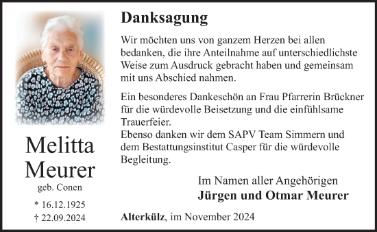Traueranzeige von Melitta Meurer von WochenSpiegel