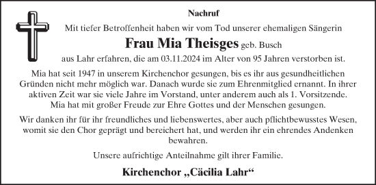 Traueranzeige von Mia Theisges von WochenSpiegel