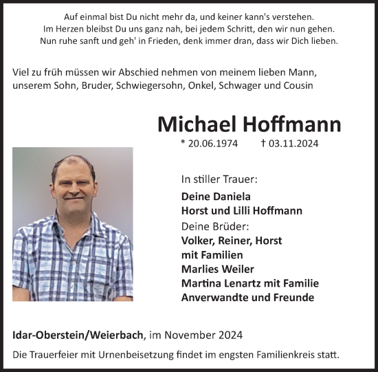 Traueranzeige von Michael Hoffmann von WochenSpiegel